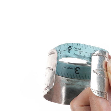6.75" Vintage Navajo Hand stamped sterling silver wide band cuff bracelet - Estate Fresh Austin