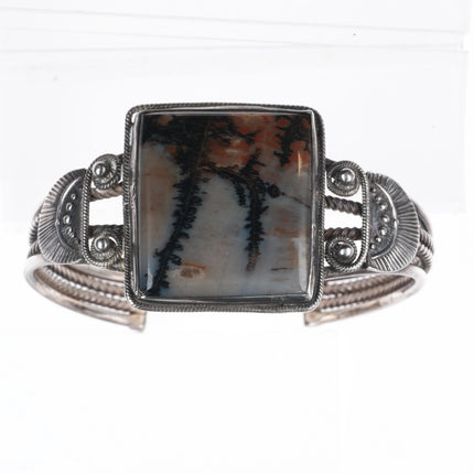 6.6" 30's-40's Navajo petrified wood twisted sterling silver wire cuff bracelet - Estate Fresh Austin