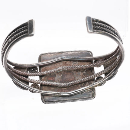 6.6" 30's-40's Navajo petrified wood twisted sterling silver wire cuff bracelet - Estate Fresh Austin