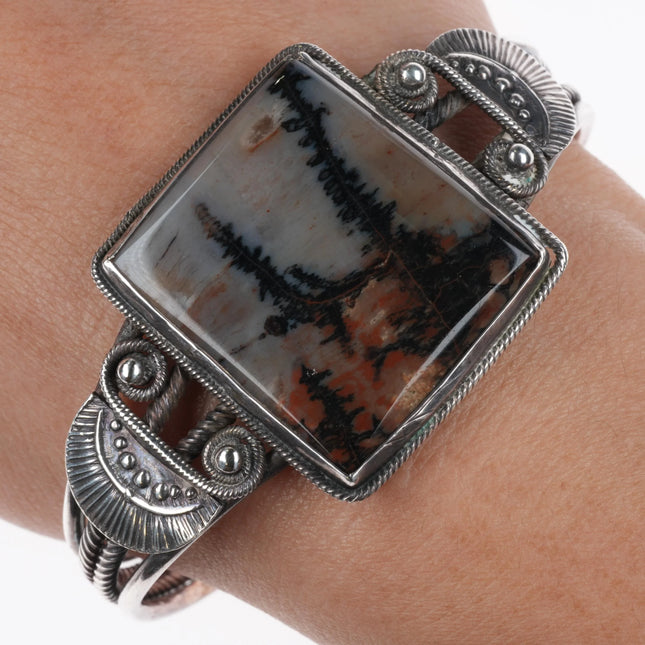 6.6" 30's-40's Navajo petrified wood twisted sterling silver wire cuff bracelet - Estate Fresh Austin