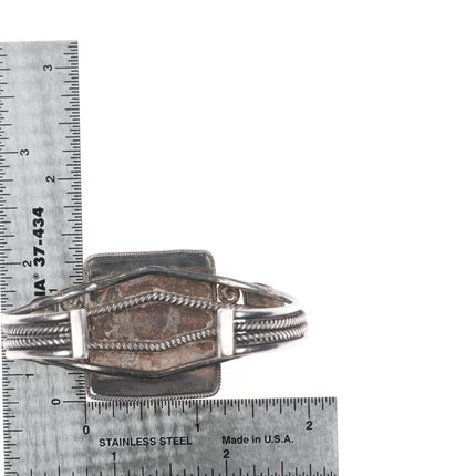 6.6" 30's-40's Navajo petrified wood twisted sterling silver wire cuff bracelet - Estate Fresh Austin
