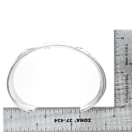 7.1" Tommy Singer Navajo sterling silver Chip inlay Kachina/Corn cuff bracelet - Estate Fresh Austin