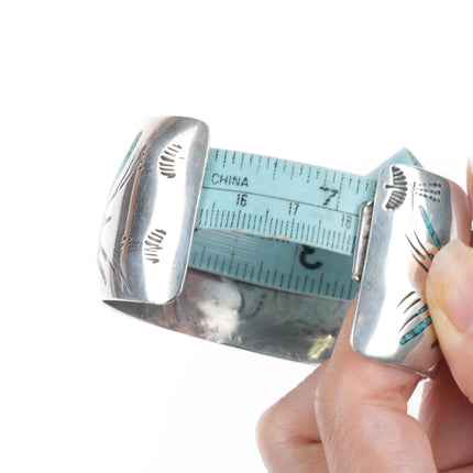 7.1" Tommy Singer Navajo sterling silver Chip inlay Kachina/Corn cuff bracelet - Estate Fresh Austin