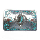 Vintage Navajo Sterling silver and turquoise chip inlay belt buckle - Estate Fresh Austin