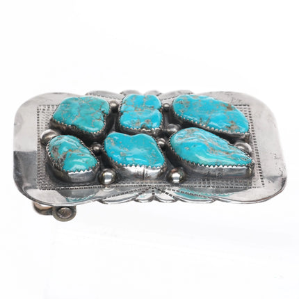 Vintage Eugene Yvonne Mahooty Zuni Sterling silver turquoise nugget belt buckle - Estate Fresh Austin