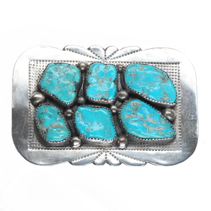 Vintage Eugene Yvonne Mahooty Zuni Sterling silver turquoise nugget belt buckle - Estate Fresh Austin