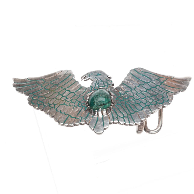 Vintage Mexican sterling silver Eagle belt buckle with chrysocolla stone - Estate Fresh Austin