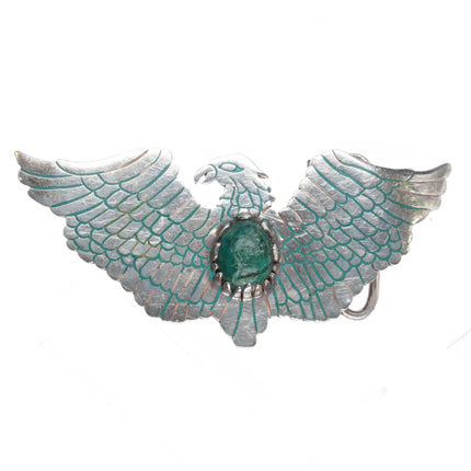 Vintage Mexican sterling silver Eagle belt buckle with chrysocolla stone - Estate Fresh Austin
