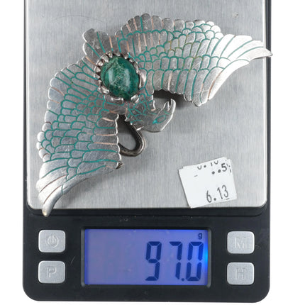 Vintage Mexican sterling silver Eagle belt buckle with chrysocolla stone - Estate Fresh Austin