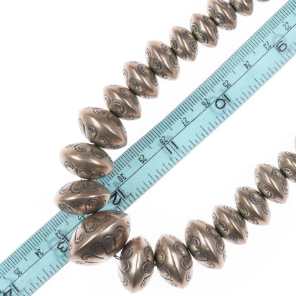 27" Leo Yazzie Navajo pearls necklace Hand stamped Sterling silver beaded - Estate Fresh Austin