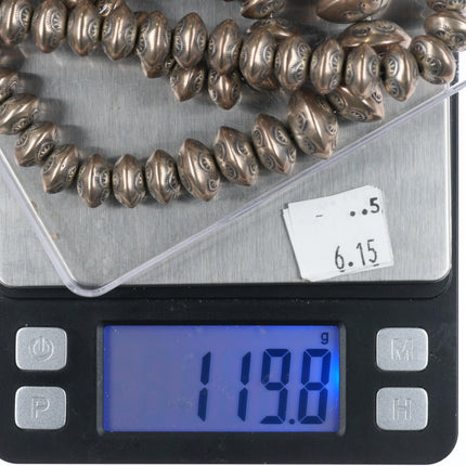 27" Leo Yazzie Navajo pearls necklace Hand stamped Sterling silver beaded - Estate Fresh Austin