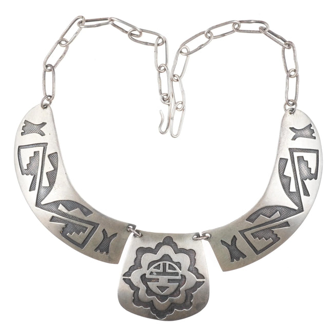 Vintage Navajo Overlay sterling silver overlay bib necklace sunface - Estate Fresh Austin