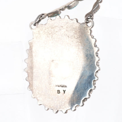 Vintage BY Turquoise Cluster sterling silver pendant necklace possibly Zuni - Estate Fresh Austin