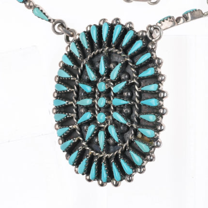 Vintage BY Turquoise Cluster sterling silver pendant necklace possibly Zuni - Estate Fresh Austin