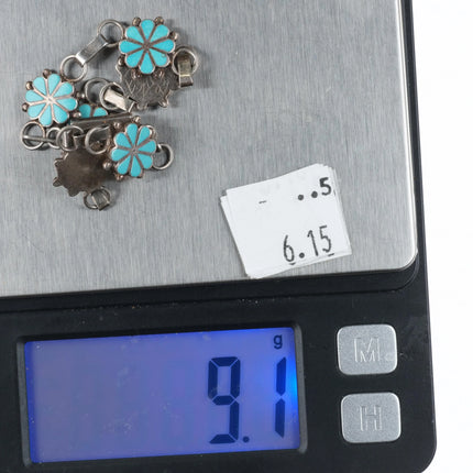 6.5" ECY Zuni sterling silver turquoise flush inlay link bracelet - Estate Fresh Austin