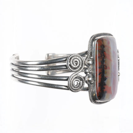 6.7" 30's-40's Navajo sterling silver petrified wood twisted wire cuff bracelet - Estate Fresh Austin