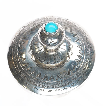 Jeffrey Castillo Navajo hand stamped sterling silver/turquoise jar w/lid