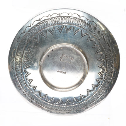 Jeffrey Castillo Navajo hand stamped sterling silver/turquoise jar w/lid