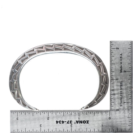 7" Huge Randy Hoskie Navajo carinated sterling silver hand stamped cuff bracelet