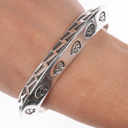 7" Huge Randy Hoskie Navajo carinated sterling silver hand stamped cuff bracelet