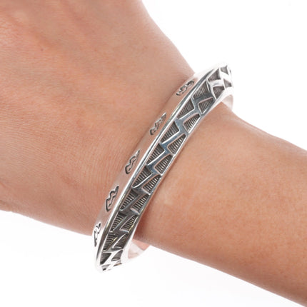 7" Huge Randy Hoskie Navajo carinated sterling silver hand stamped cuff bracelet
