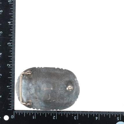 Virginia Quam Zuni sterling silver cobblestone inlay turquoise/coral belt buckle