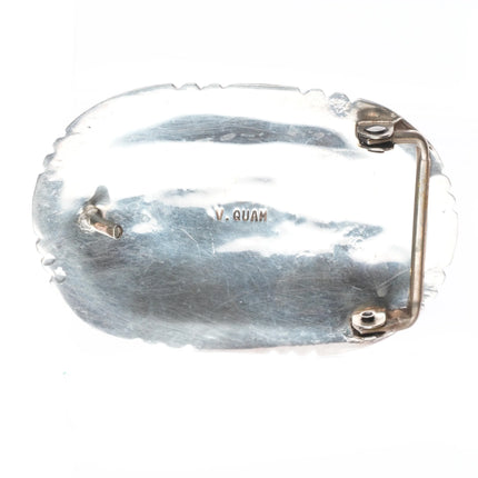 Virginia Quam Zuni sterling silver cobblestone inlay turquoise/coral belt buckle