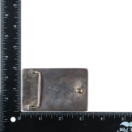 Heavy Vintage Becenti Navajo square sterling silver turquoise  belt buckle