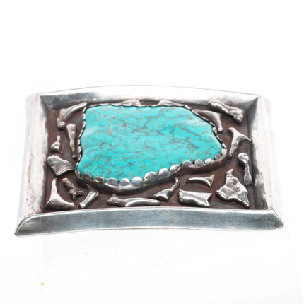 Big Vintage Southwestern sterling silver waterweb turquoise belt buckle