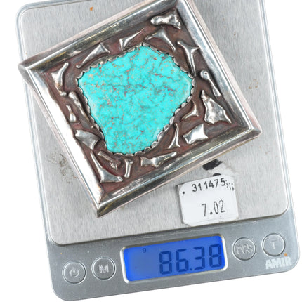 Big Vintage Southwestern sterling silver waterweb turquoise belt buckle