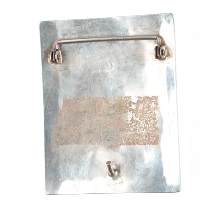 Vintage YD Navajo square sterling silver belt buckle w/ nice turquoise