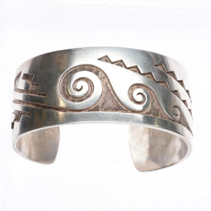 6.1" Hubert Yowytewa Hopi Overlay water waves cuff bracelet sterling silver