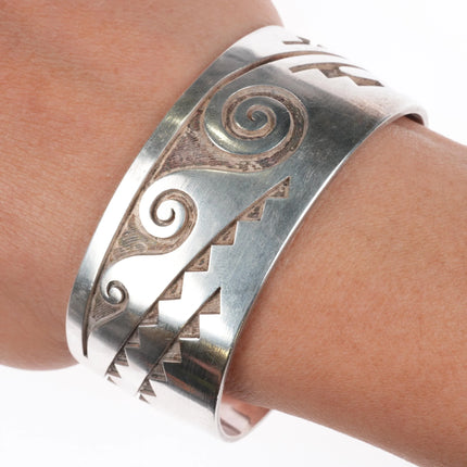 6.1" Hubert Yowytewa Hopi Overlay water waves cuff bracelet sterling silver