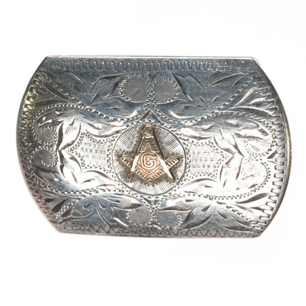 Vintage Sterling silver Ricardo Masonic hand engraved  belt buckle