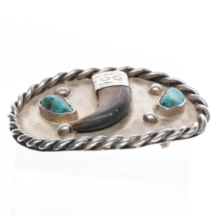 Vintage Navajo sterling silver turquoise faux claw belt buckle rope rim - Estate Fresh Austin