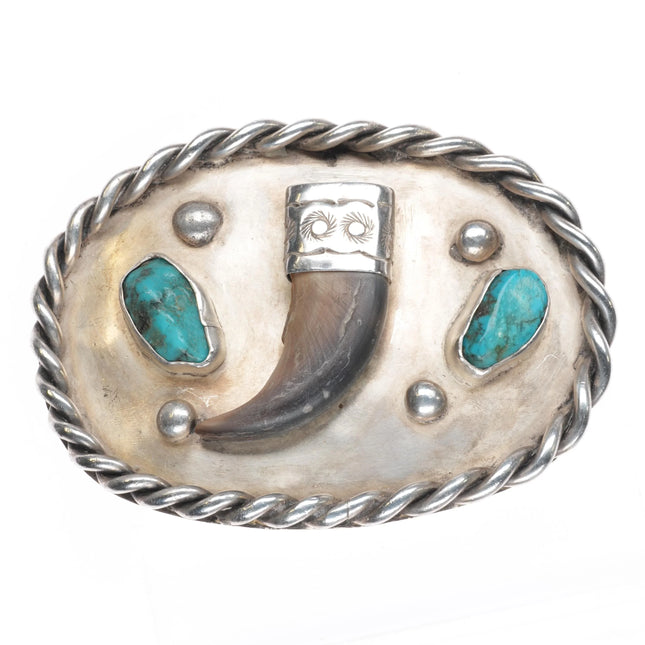Vintage Navajo sterling silver turquoise faux claw belt buckle rope rim - Estate Fresh Austin