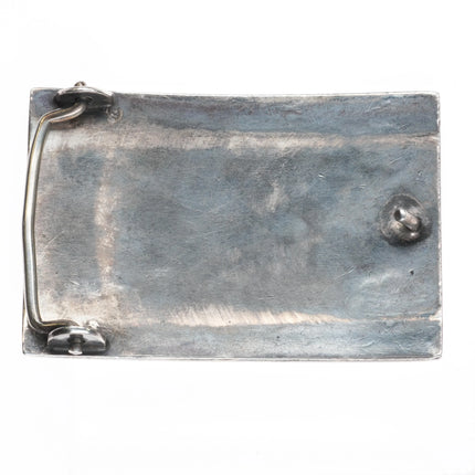 Vintage Navajo sterling silver deer turquoise inlaid belt buckle overlay style - Estate Fresh Austin