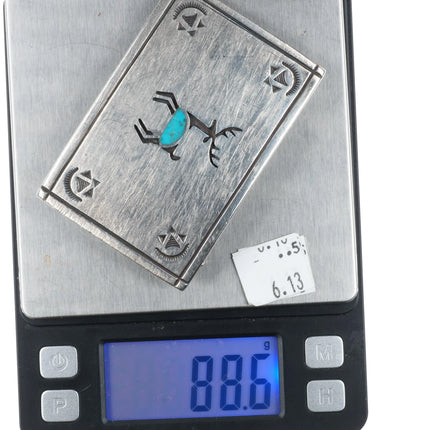 Vintage Navajo sterling silver deer turquoise inlaid belt buckle overlay style - Estate Fresh Austin