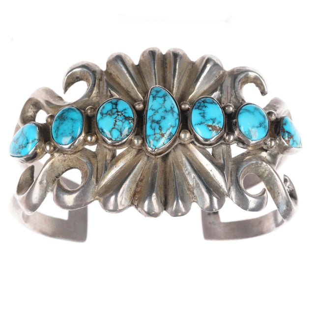 6.1" c1940's Candelaria spiderweb turquoise cast sterling silver cuff bracelet - Estate Fresh Austin
