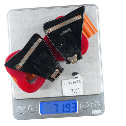 3 c1940's Bakelite 2pc Belt buckle sets Red Hearts, butterscotch, polka dot bow