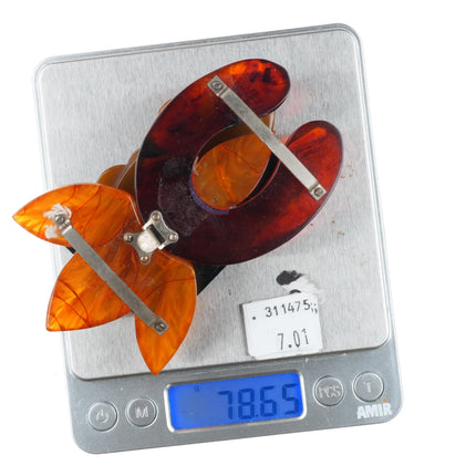 3 c1940's Bakelite 2pc Belt buckle sets organic leaf forms butterscotch, black