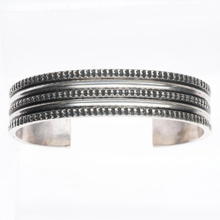6.5" Vintage Navajo heavily stamped ingot silver cuff bracelet sterling - Estate Fresh Austin