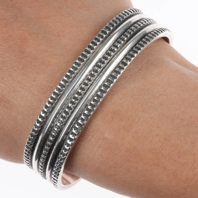 6.5" Vintage Navajo heavily stamped ingot silver cuff bracelet sterling - Estate Fresh Austin