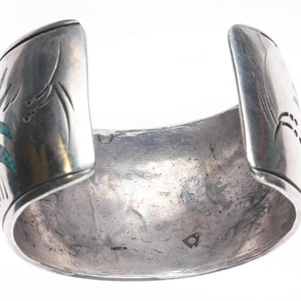 7" Navajo sterling silver Kachina/Yei chip inlay wide band cuff bracelet - Estate Fresh Austin