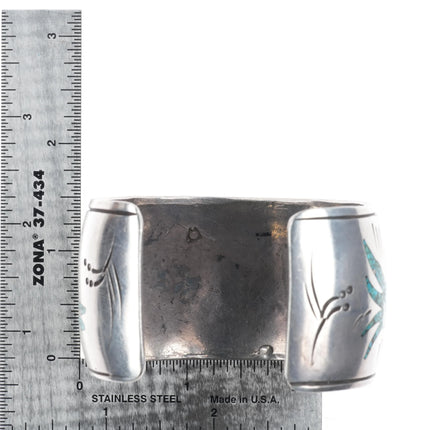 7" Navajo sterling silver Kachina/Yei chip inlay wide band cuff bracelet - Estate Fresh Austin