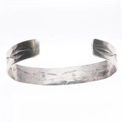 6.5" Vintage Navajo hand stamped sterling silver cuff bracelet slim stacker - Estate Fresh Austin