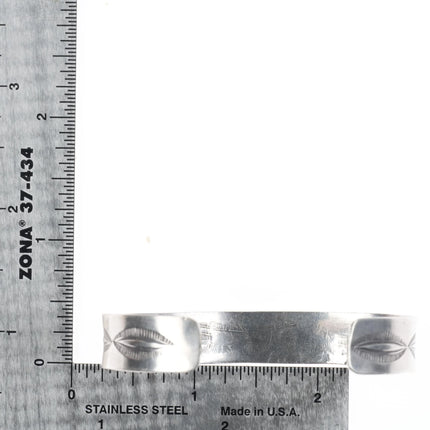 6.5" Vintage Navajo hand stamped sterling silver cuff bracelet slim stacker - Estate Fresh Austin