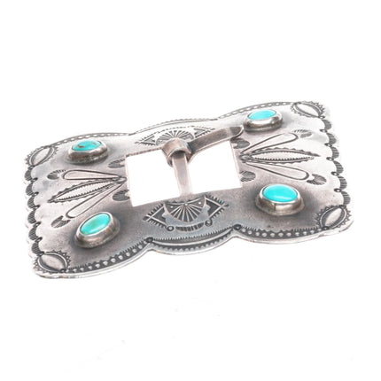 30's-40's Navajo hand stamped sterling silver turquoise concho belt buckle