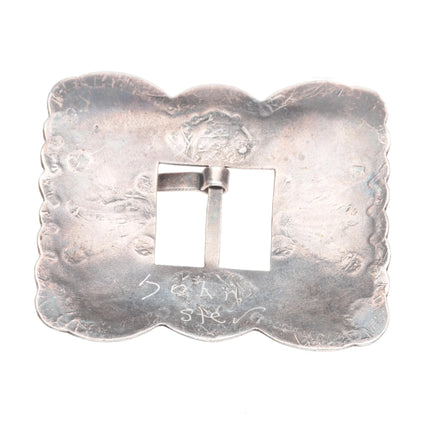 30's-40's Navajo hand stamped sterling silver turquoise concho belt buckle