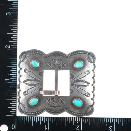 30's-40's Navajo hand stamped sterling silver turquoise concho belt buckle